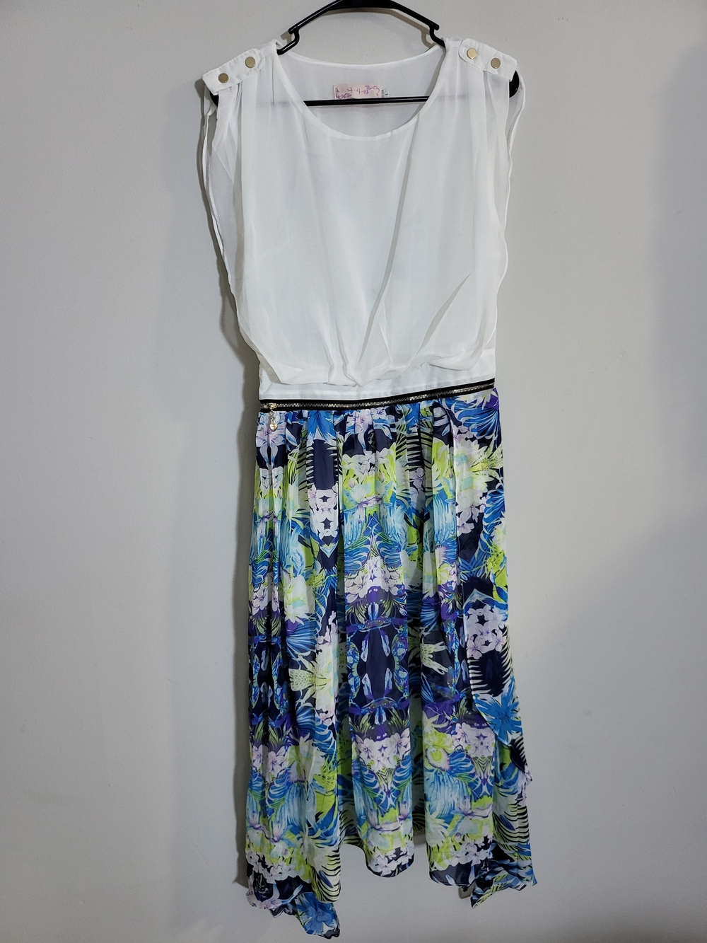 White Blue Floral Midi Dress